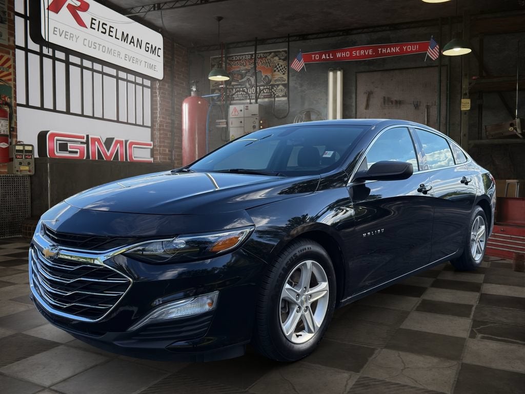 2020 Chevrolet Malibu LS in Mosaic Black Metallic — front three-quarter view