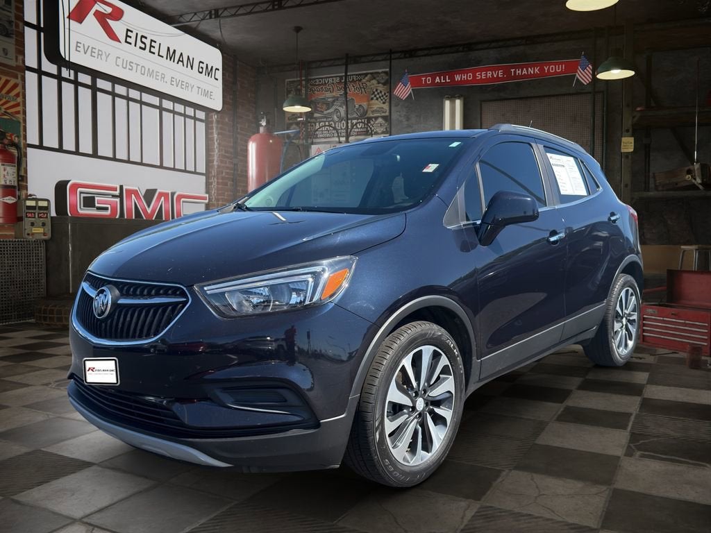 2021 Buick Encore Preferred in Includes (Mdp) Anthracite Lower Exterior Accent Color, Paint Code W598f. — front three-quarter view