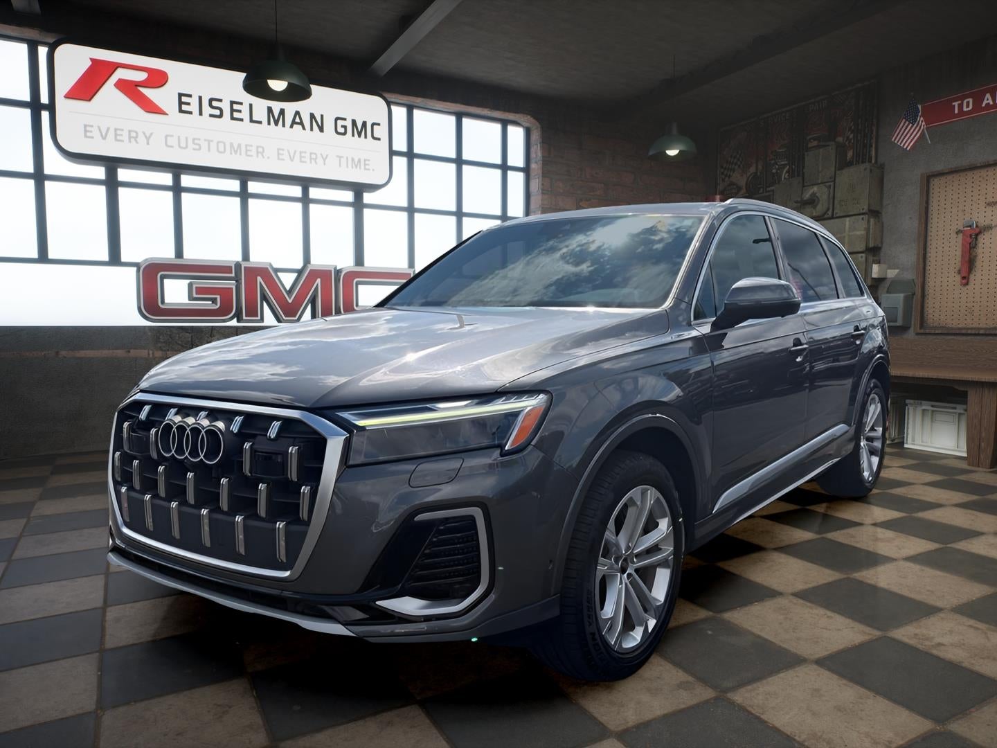2025 Audi Q7 Premium Plus in Gray — front three-quarter view